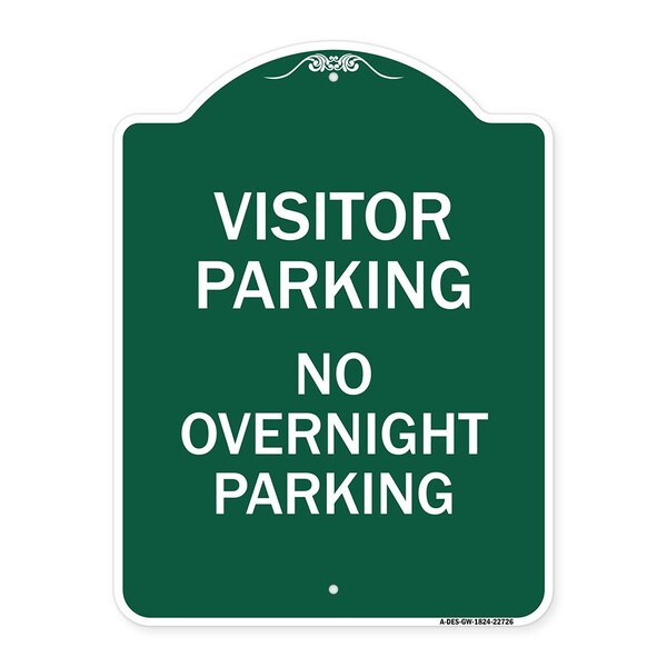 Visitor Parking Visitor Parking No Overnight Parking, Green & White Alum, 18" x 24", GW-1824-22726